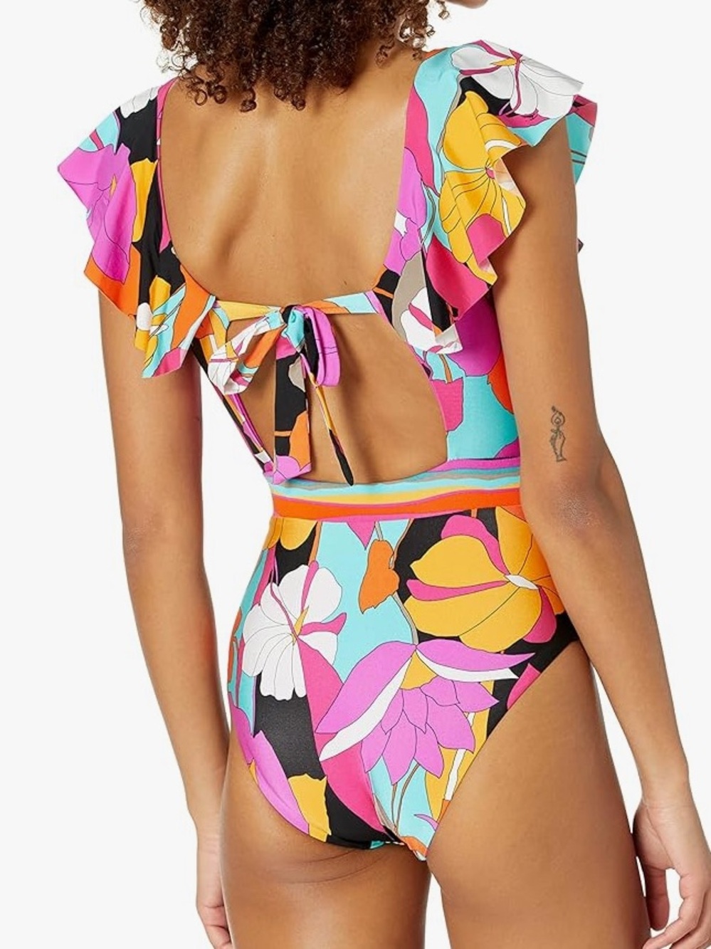 Trina Turk Gemini Plunge Ruffle Multi-Color One Piece Swimsuit Size 8 - Picture 2 of 12